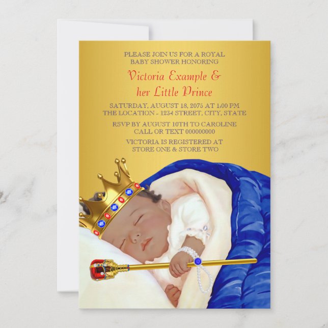 Invitación Chorro de bebé de príncipe real étnico (Anverso)