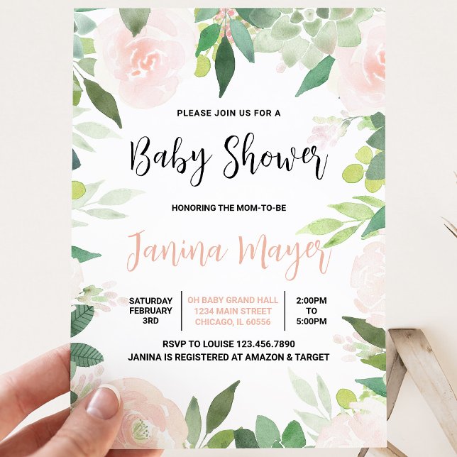 Invitación Chorro de Bebé de Suculentas Rosadas (Subido por el creador)