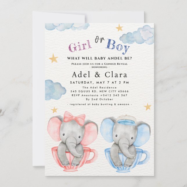 Invitación Chorro de Bebé de Tetera Floral Elegante (Anverso)