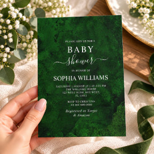 Invitación Chorro de Bebé de Verde Esmeralda y Caligrafía de 
