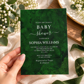 Invitación Chorro de Bebé de Verde Esmeralda y Caligrafía de