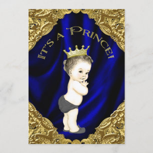 Invitación Chorro de bebé del príncipe azul y dorado
