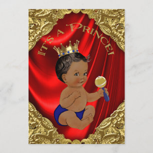 Invitación Chorro de bebé del príncipe étnico rojo azul dorad
