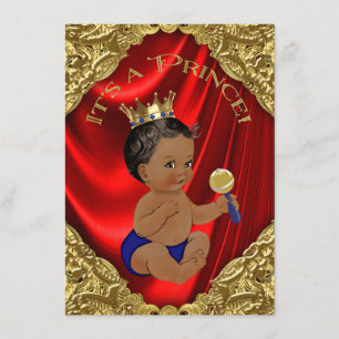 Invitación Chorro de bebé del príncipe étnico rojo azul dorad