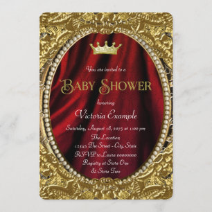 Invitación Chorro de bebé del príncipe rojo y dorado de la re