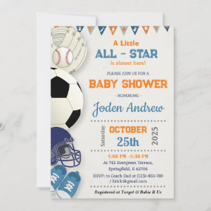 Invitación Chorro de bebé deportivo Little All-Star personal