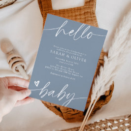 Invitación Chorro de bebé en azul polvoriento con letra moder