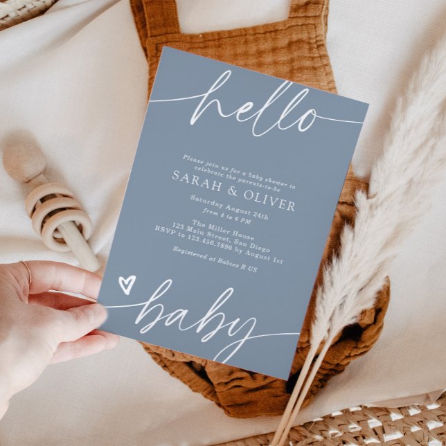 Invitación Chorro de bebé en azul polvoriento con letra moder (Subido por el creador)