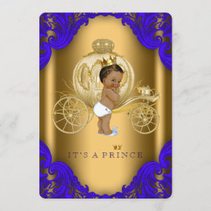 Invitación Chorro de bebé étnico azul real y dorado para prín