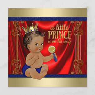 Invitación Chorro de bebé étnico azul real y dorado para prín