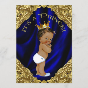Invitación Chorro de bebé étnico azul y dorado para príncipe