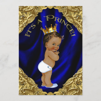 Invitación Chorro de bebé étnico azul y dorado para príncipe
