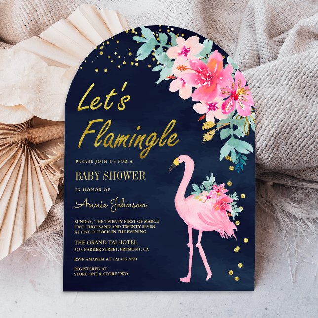 Invitación Chorro de Bebé Flamingo Tropical Floral Rosa Azul  (Subido por el creador)