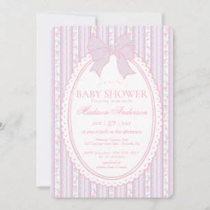 Invitación Chorro de Bebé Floral Antiguo Morado Pastel Elegan