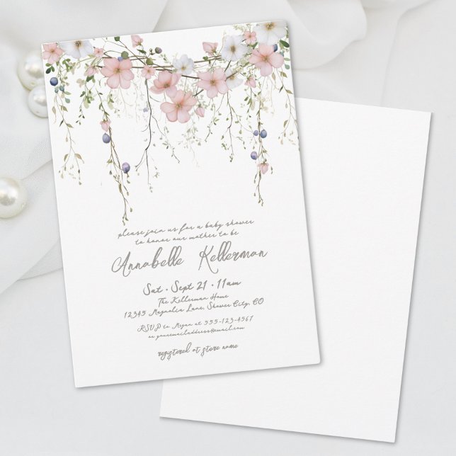 Invitación Chorro de Bebé Floral de Flores Silvestres Botánic (Elegant Botanical Wildflower Floral Baby Shower Invitation)