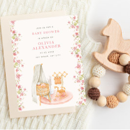 Invitación Chorro de bebé floral en acuarela rosa de guarderí