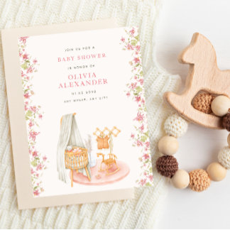 Invitación Chorro de bebé floral en acuarela rosa de guarderí
