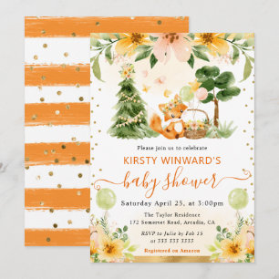 Invitación Chorro de bebé floral lindo acuarela zorro