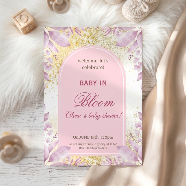 Invitación Chorro de Bebé Floral Rosa Elegante (Subido por el creador)