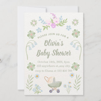 Invitación Chorro de bebé floral suave personalizado