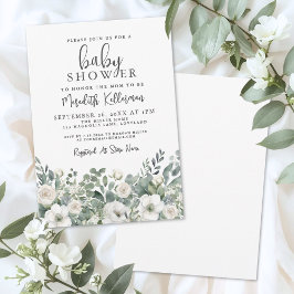 Invitación Chorro de Bebé Floral Verde Eucalipto