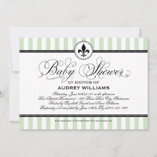 Invitación Chorro de Bebé Francés Vintage Mint Fleur de Lis
