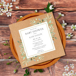 Invitación Chorro de bebé neutral de acuarela rústica verde