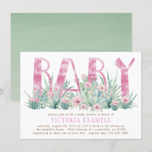 Invitación Chorro de bebé niña acuarela cactus suculento
