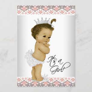 Invitación Chorro de Bebé Niña Coral y Gris Vintage