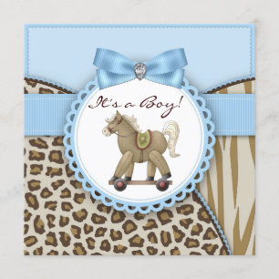 Invitación Chorro de bebé niño de caballo de balancín marrón 