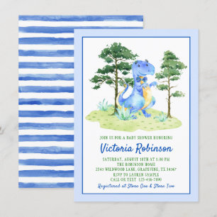 Invitación Chorro de bebé niño dinosaurio acuarela