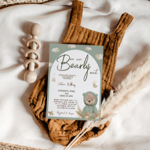 Invitación Chorro de bebé oso boho verde