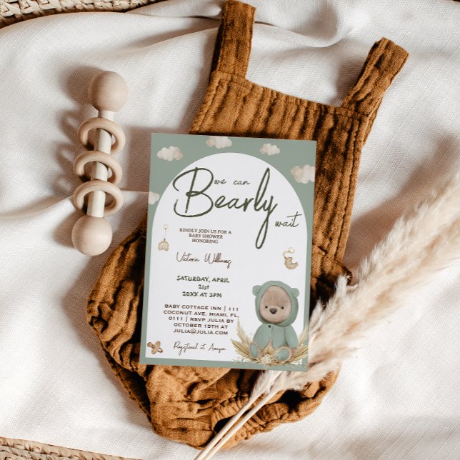 Invitación Chorro de bebé oso boho verde (Subido por el creador)