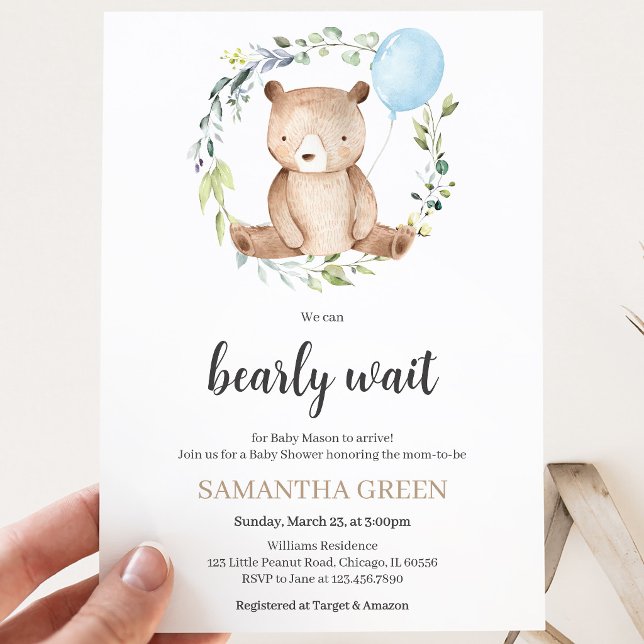 Invitación Chorro de Bebé Oso Verde (Subido por el creador)