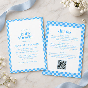 Invitación Chorro de Bebé para Parejas Todo en Uno Azul Cuadr