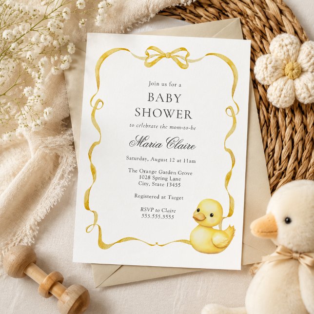 Invitación Chorro de Bebé Pato Amarillo y Cintas (Subido por el creador)