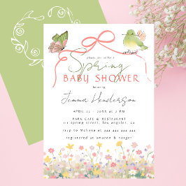Invitación Chorro De Bebé Primavera Verde Rosa Niña Shower Fl