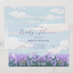 Invitación Chorro de bebé primaveral de flores cielo azul est