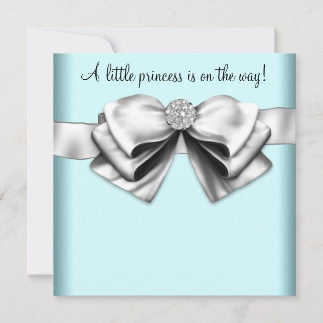 Invitación Chorro de Bebé Princesa Azul Teal Negro (Anverso)