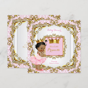 Invitación Chorro de Bebé Princesa Étnica Rosa Encaje Blanco