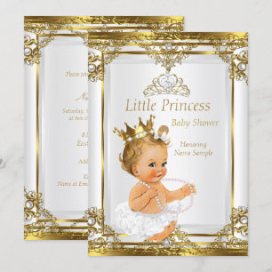 Invitación Chorro de bebé princesa perla blanca oro Baby Show