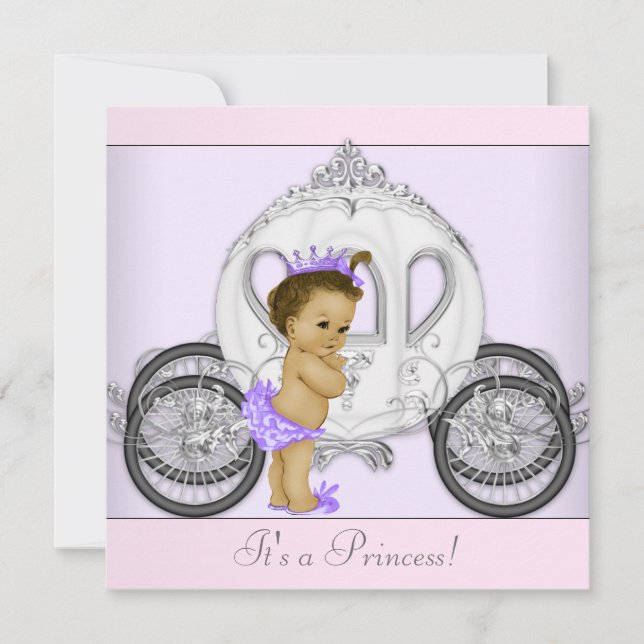 Invitación Chorro de Bebé Princesa Rosa y Púrpura (Anverso)