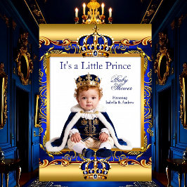 Invitación Chorro de bebé príncipe azul real ornado oro