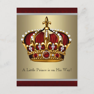 Invitación Chorro de Bebé Príncipe Corona de Oro Rojo