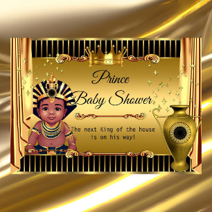 Invitación Chorro de bebé Príncipe Rey Étnico Dorado Negro