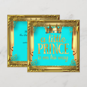 Invitación Chorro de bebé príncipe Turquesa Azul