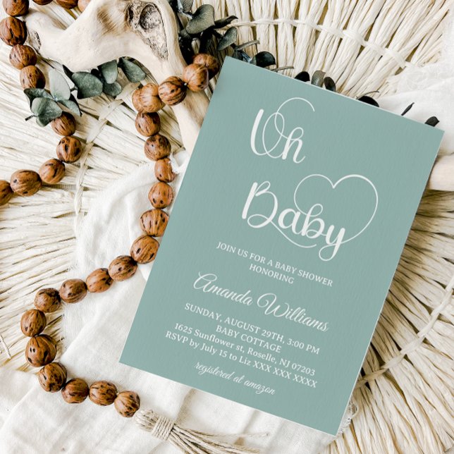 Invitación Chorro de Bebé Verde Salvia Minimal (Subido por el creador)