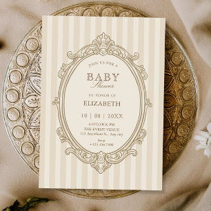Invitación Chorro de bebé vintage elegante suave beige