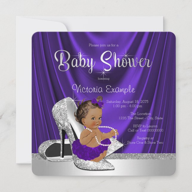 Invitación Chorro de bebé Zapatilla de bailarina morada plate (Anverso)
