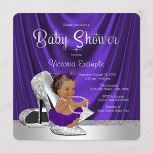 Invitación Chorro de bebé Zapatilla de bailarina morada plate